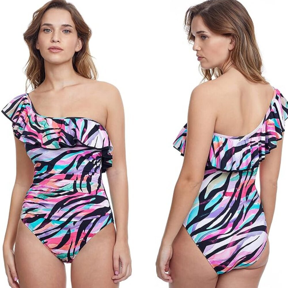 NWT Profile by Gottex Wild Parade One Shoulder One Piece Swimsuit